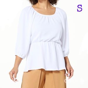 S - New Antthony Puff-Sleeve Peplum Top